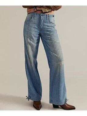 Free People Dont Wait Up Baggy Boyfriend Jeans Boho Chic Grunge Womens 31